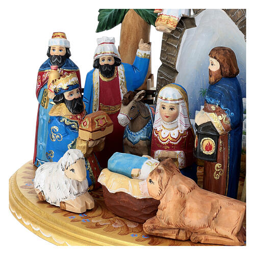 Traditional Russian Nativity Scene, painted wood, 8 in 4