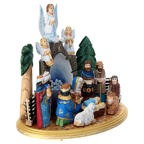 Traditional Russian Nativity Scene, painted wood, 8 in 5