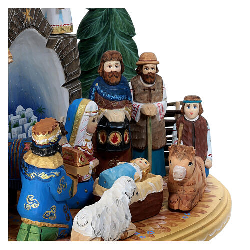 Traditional Russian Nativity Scene, painted wood, 8 in 6