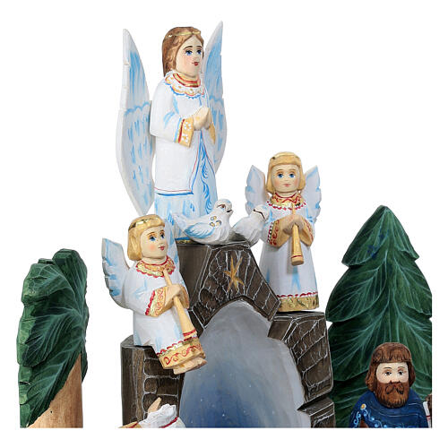 Traditional Russian Nativity Scene, painted wood, 8 in 7