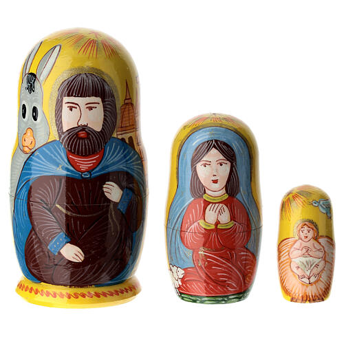 Yellow Russian doll with Nativity, Florence, set of 3, 4 in 1
