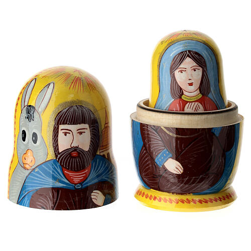 Yellow Russian doll with Nativity, Florence, set of 3, 4 in 2