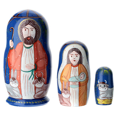 Blue Russian doll with Nativity, 4 in 1