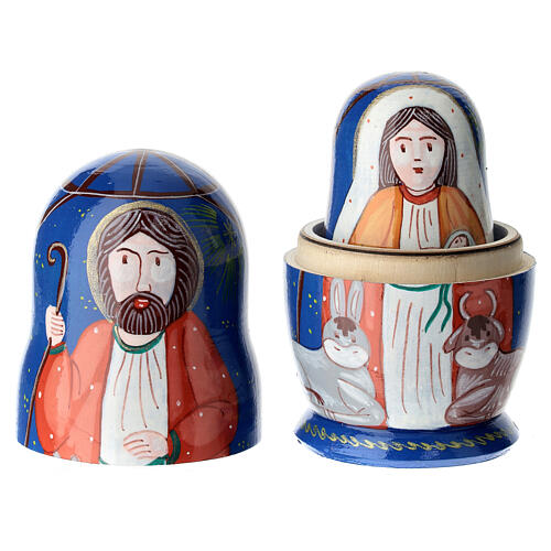 Blue Russian doll with Nativity, 4 in 2