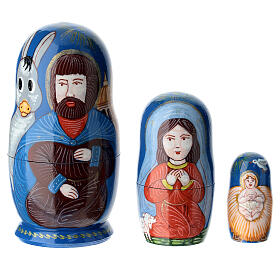 Blue Russian doll with Nativity, Florence, set of 3, 4 in