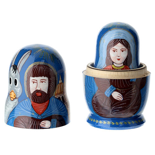 Blue Russian doll with Nativity, Florence, set of 3, 4 in 2