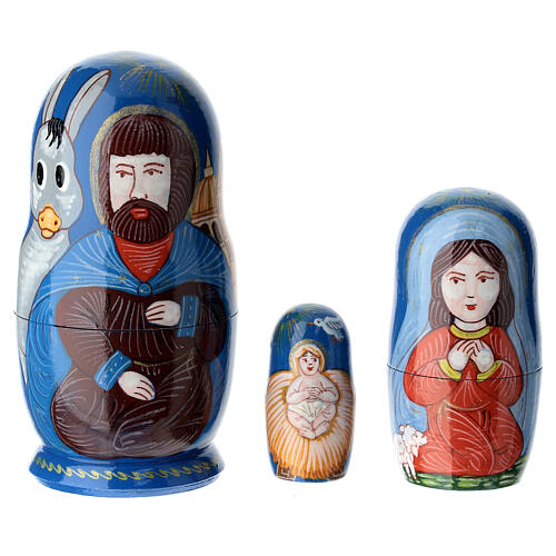 Blue Russian doll with Nativity, Florence, set of 3, 4 in 3