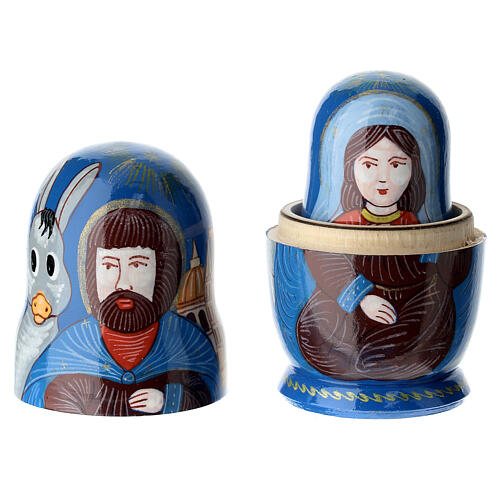 Matryoshka Nativity Holy Family 3 dolls Florence 10 cm blue 2