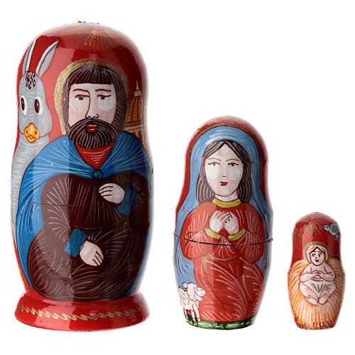 Red Russian doll with Nativity, Florence, set of 3, 4 in 1