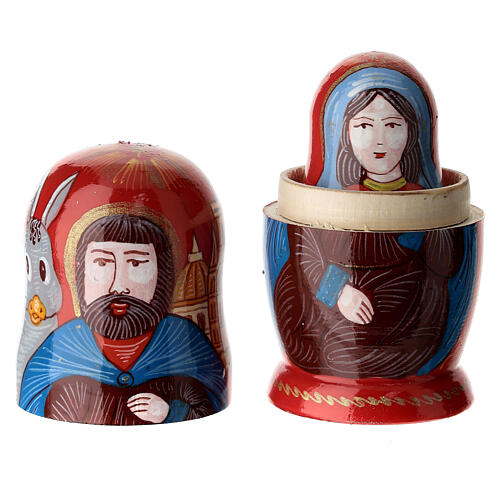 Red Russian doll with Nativity, Florence, set of 3, 4 in 2