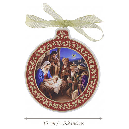 Ornamento natalizio tondo Valenti Re Magi con Natività foglia oro 15x15 cm 3