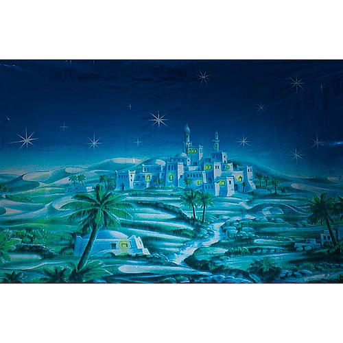 Nativity set accessory, starry night with Arab village backdrop 1