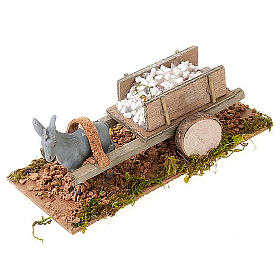 Animaux pour la crèche: Âne avec chariot chargé de pierres blanches 8 cm Animaux pour la crèche: Âne avec chariot chargé de pierres blanches 8 cm