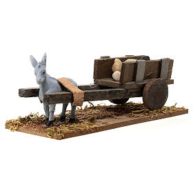 Donkey with cart carrying stones, Nativity Scene 8cm
