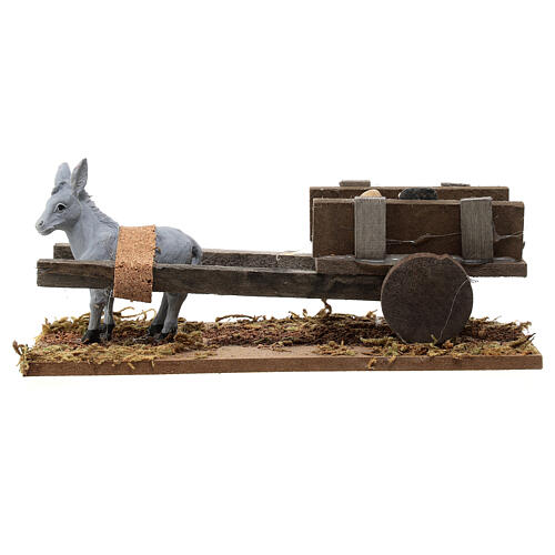 Donkey with cart carrying stones, Nativity Scene 8cm 1