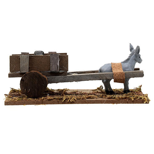 Donkey with cart carrying stones, Nativity Scene 8cm 4