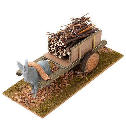 Donkey with cart and bundles of stick, Nativity Scene 8cm 1