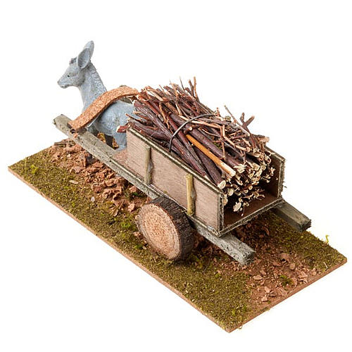 Donkey with cart and bundles of stick, Nativity Scene 8cm 2