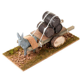 Donkey with cart and barrels, Nativity Scene 8cm