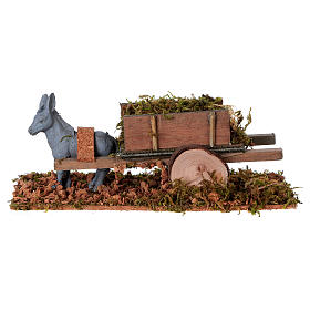 Burro con carrito cargado de hierba 8 cm