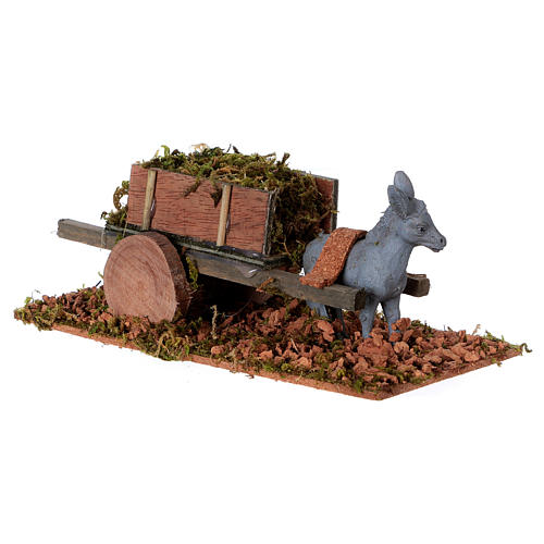 Burro con carrito cargado de hierba 8 cm 2