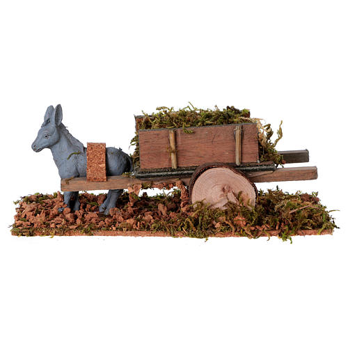 Donkey with cart and grass, Nativity Scene 8cm 1