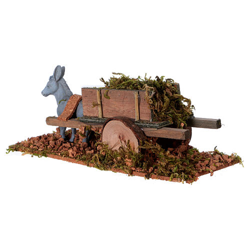 Donkey with cart and grass, Nativity Scene 8cm 3