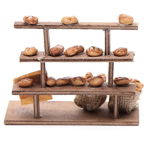 Mesa con pan para el belén madera y terracota 4