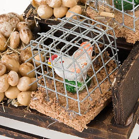 Presepe Napoletano: Banchetto legno uova e galline in terracotta presepe