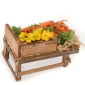 Presepe Napoletano: Banchetto legno agrumi terracotta presepe