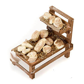 Presepe Napoletano: Banchetto legno formaggi terracotta presepe