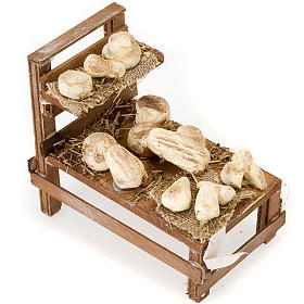 Presepe Napoletano: Banchetto legno formaggi terracotta presepe