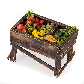 Presepe Napoletano: Banchetto legno verdura in terracotta presepe
