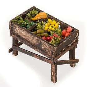Presépio Napolitano: Banca madeira musgo hortaliça em terracota presépio
