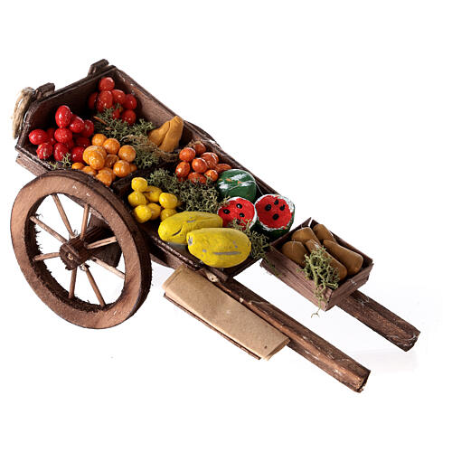 Wóz drewniany owoce i warzywa z terakoty do szopki 1