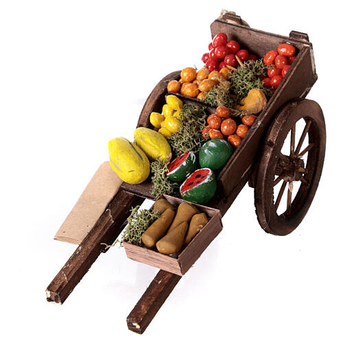 Wóz drewniany owoce i warzywa z terakoty do szopki 2