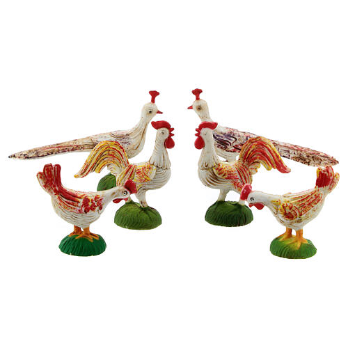 Nativity scene figurines, cocks, hens and peacocks, 6 pieces 1