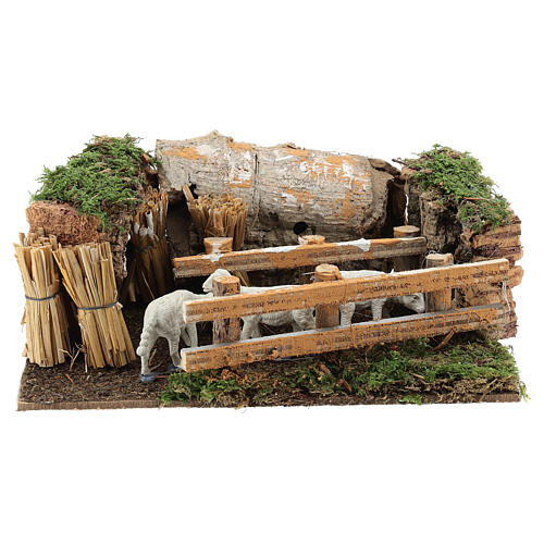 Ovile pecore legno e sughero presepe 10 cm 1