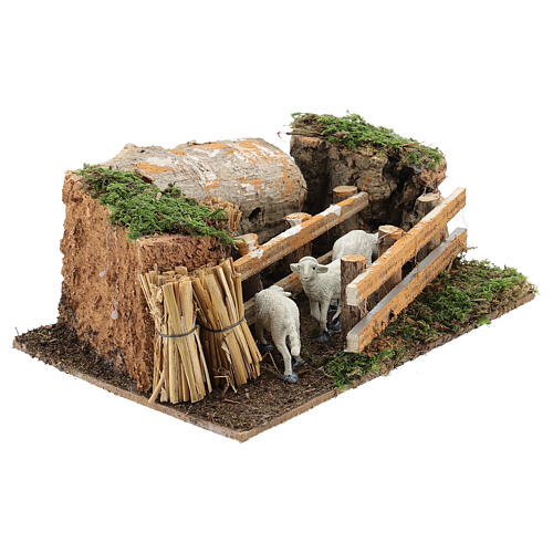Curral ovelhas madeira e cortiça para presépio com figuras de altura média 10 cm 2