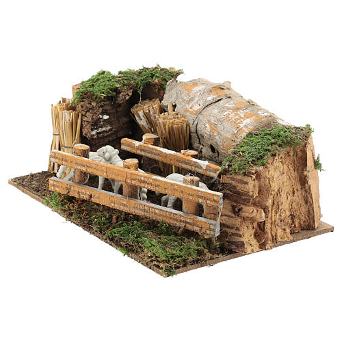 Curral ovelhas madeira e cortiça para presépio com figuras de altura média 10 cm 3