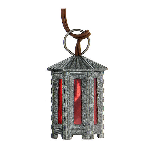 Nativity accessory, metal hexagonal lamp with red light, 3.5cm 1