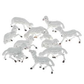 Schafe Krippen aus weißer Plastik 10 Stück, für 10 cm Krippe
