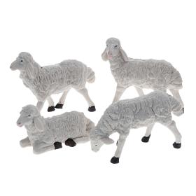 Schafe aus weißer Plastik, Set zu 4 Stück, für 20 cm Krippe