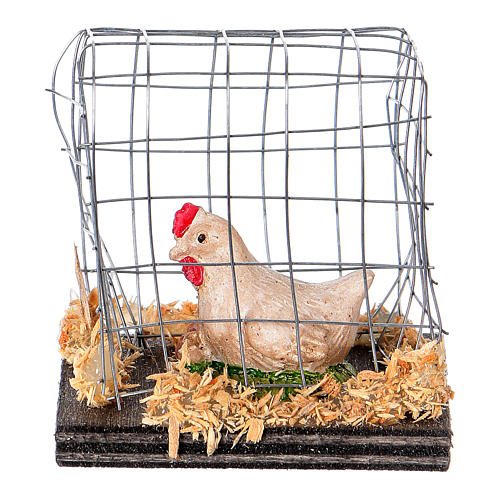 Miniature poule en cage crèche noël 3