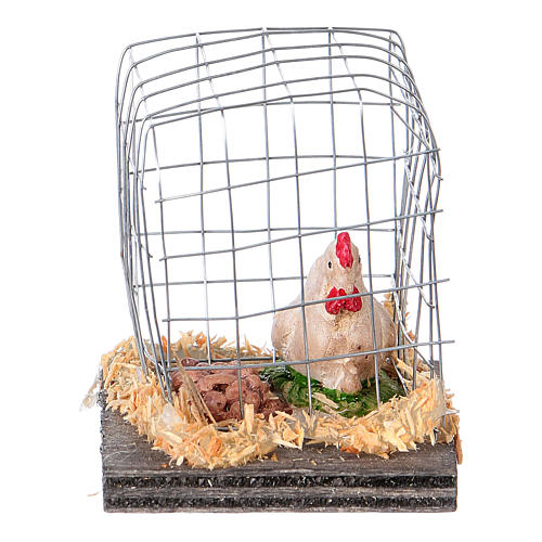 Nativity figurine, white hen in cage 2