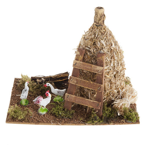 Nativity scene: sheaf of straw with poultry 1