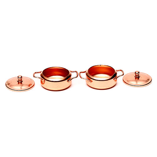 Pans in copper coloured metal, nativity set, 2pcs 2