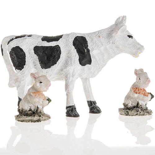 Vache et lapins résine crèche Noel 10 cm 2
