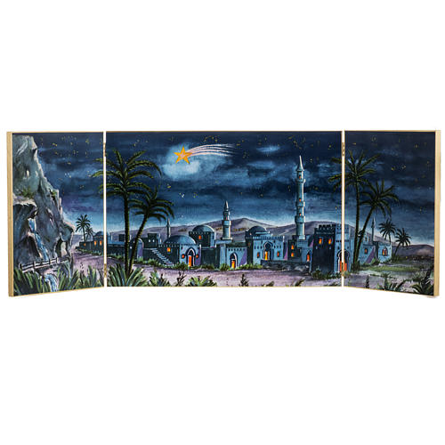 Triptychon aus Holz: Hintergrund Krippe arabische Landschaft 34x102 cm 1