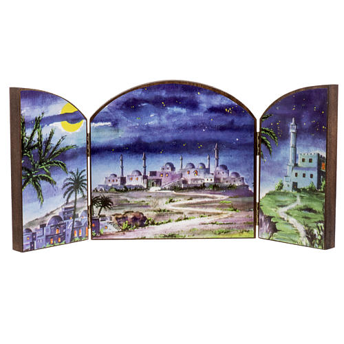 Triptychon aus Holz: Hintergrund Krippe arabische Landschaft 20x42 cm 1